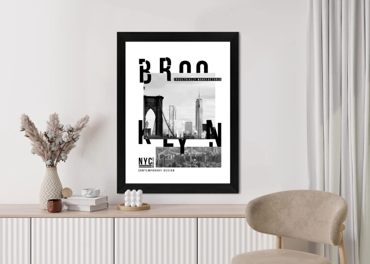 Plakat Czarno Biały Kolaż Brooklyn Nyc