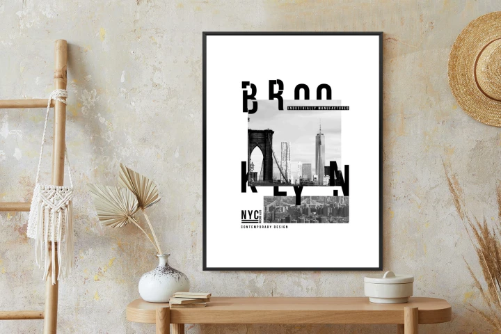 Plakat Czarno Biały Kolaż Brooklyn Nyc