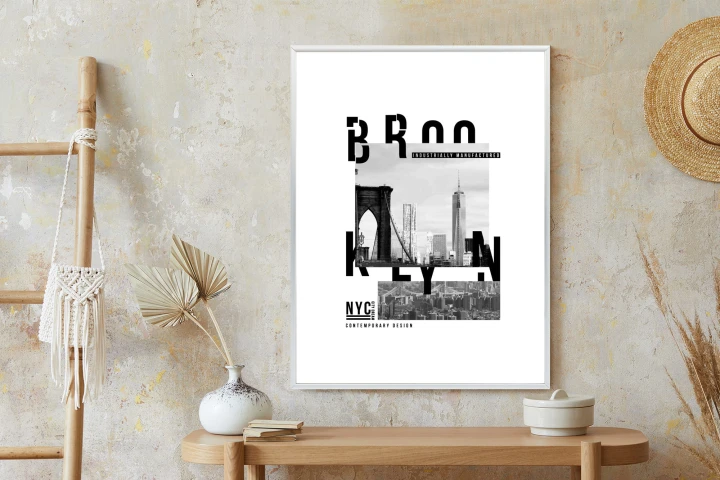 Plakat Czarno Biały Kolaż Brooklyn Nyc