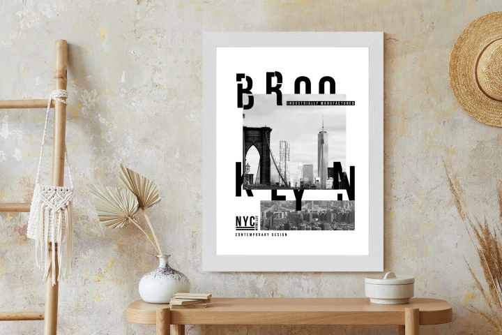 Plakat Czarno Biały Kolaż Brooklyn Nyc