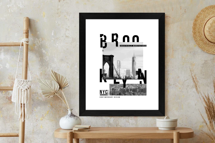 Plakat Czarno Biały Kolaż Brooklyn Nyc