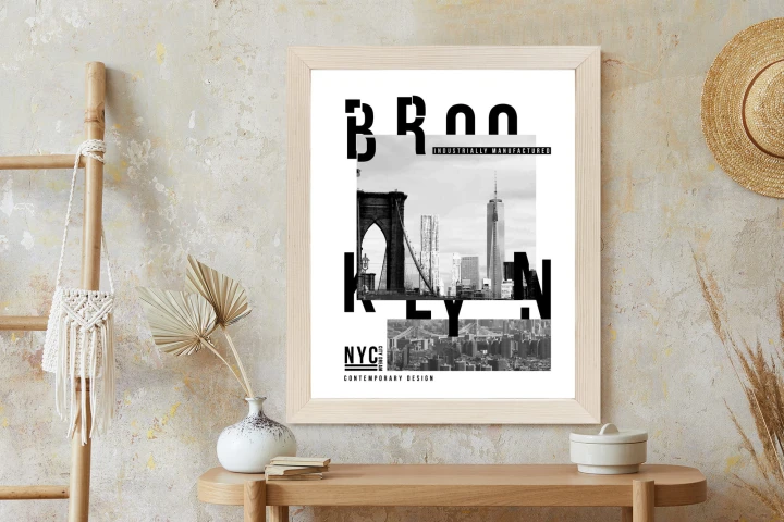 Plakat Czarno Biały Kolaż Brooklyn Nyc