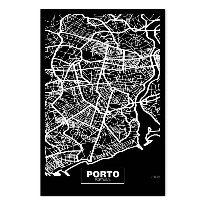 Obraz - Mapa w negatywie: Porto (1-częściowy) pionowy