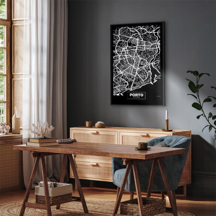 Obraz - Mapa w negatywie: Porto (1-częściowy) pionowy