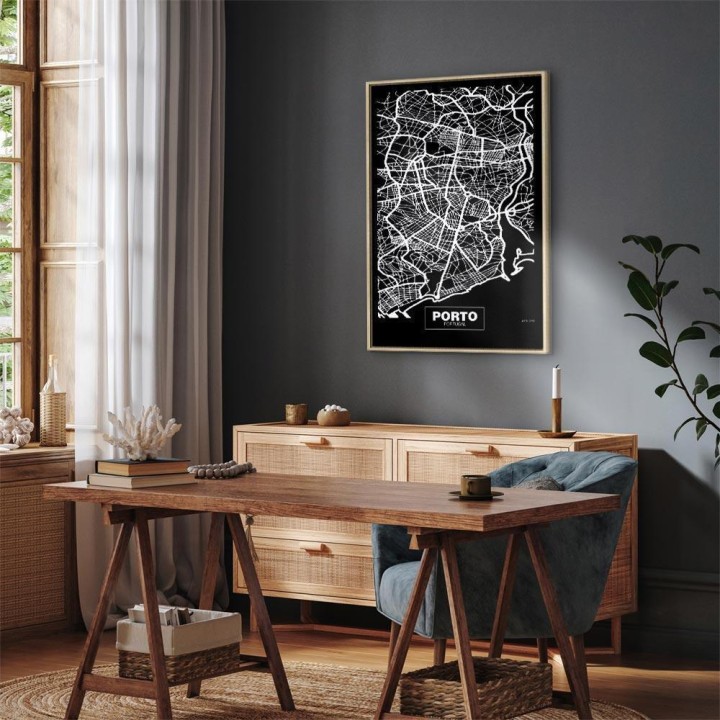 Obraz - Mapa w negatywie: Porto (1-częściowy) pionowy
