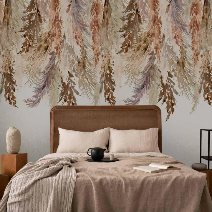 Fototapeta - Minimalistyczny pejzaż boho - zwisające liście w beżowych barwach