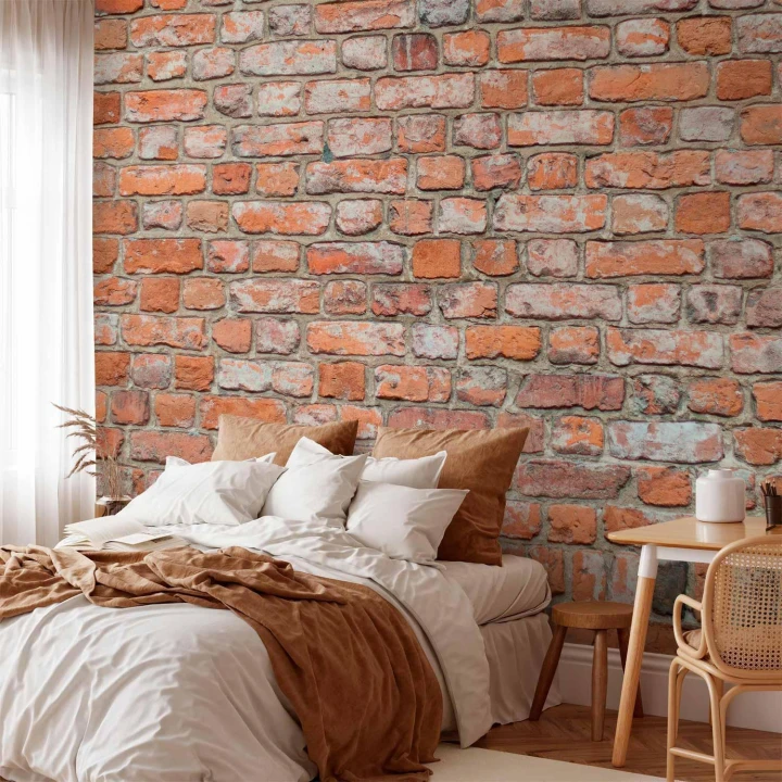 Fototapeta - Loftowy mur - deseń imitujący starą czerwoną cegłę