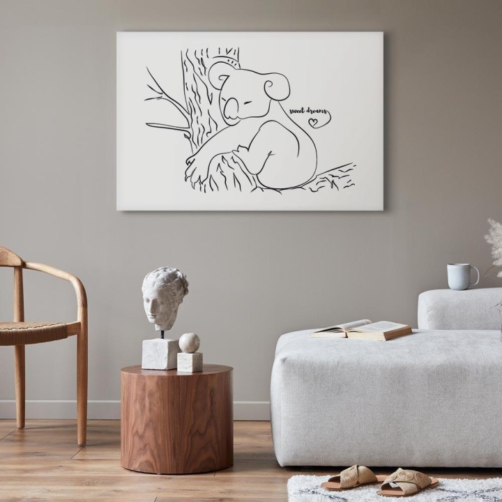 Obraz - Cichy urok natury (1-częściowy) - śpiący koala w czarno-białym tle