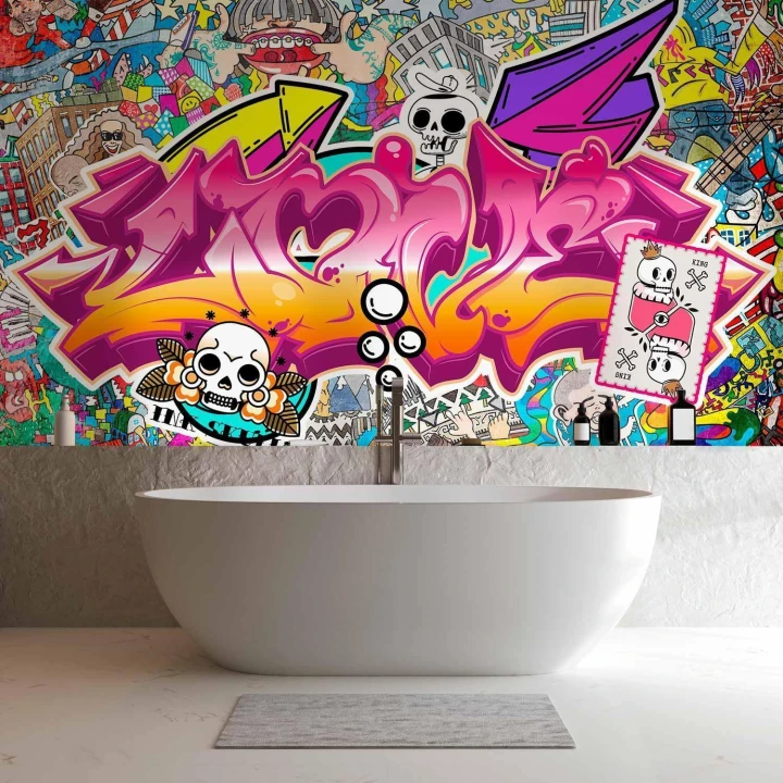 Fototapeta - Sztuka ulicy - abstrakcyjny miejski kolorowy mural graffiti z napisem