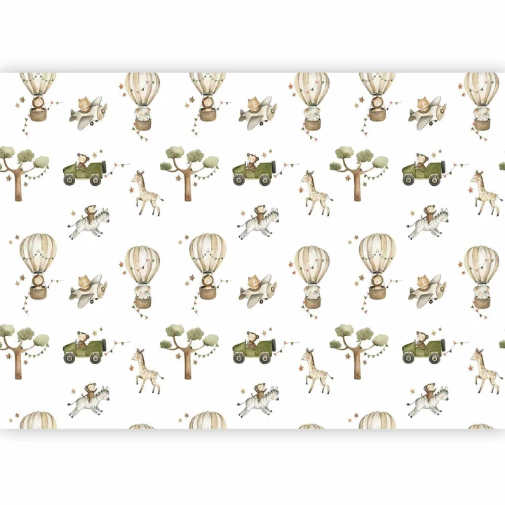 Fototapeta - Afryka dla malucha - zwierzątka na sawannie w technice akwarelowej