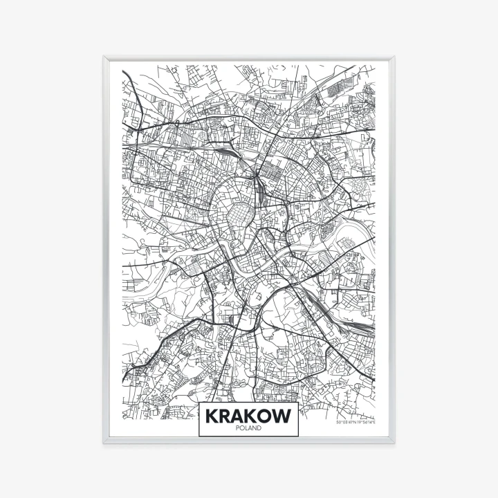 Plakat City Map Krakow, Travel Poster Design