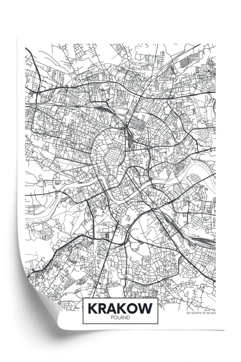 Plakat City Map Krakow, Travel Poster Design