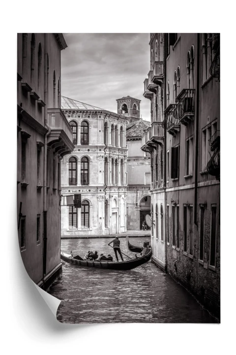 Plakat Czarno-Biała Uliczka Z Gondolą W Wenecji