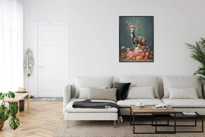 Plakat Jeleń Z Porożami I Mnóstwem Kwiatów