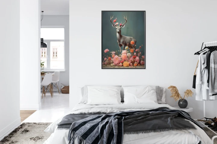 Plakat Jeleń Z Porożami I Mnóstwem Kwiatów