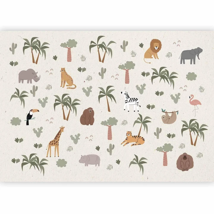 Fototapeta - Afrykańska kompozycja - zwierzątka do pokoju dziecięcego na papierowym tle