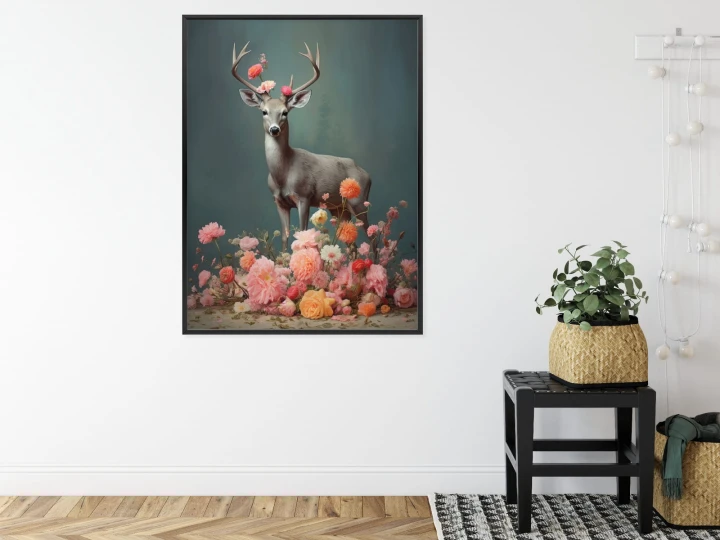 Plakat Jeleń Z Porożami I Mnóstwem Kwiatów