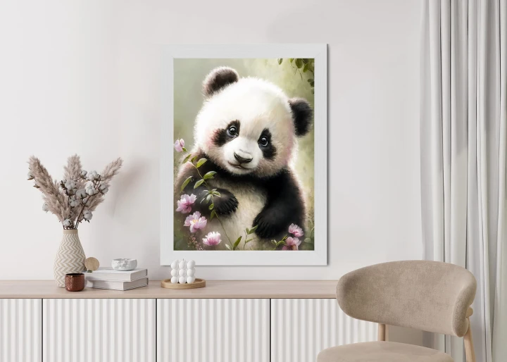 Plakat Bajkowa Panda W Kwiatkach