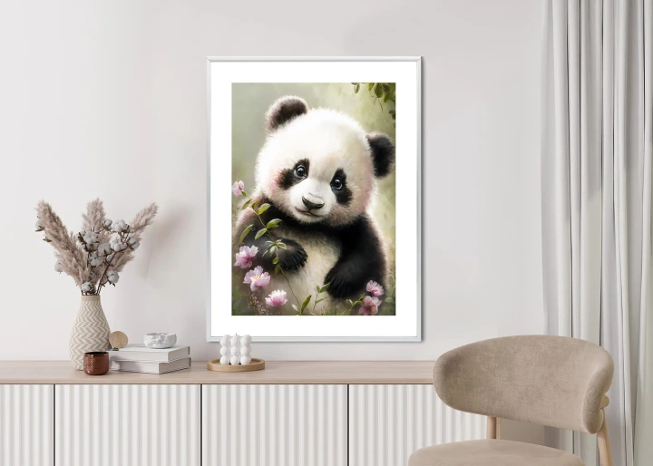 Plakat Bajkowa Panda W Kwiatkach