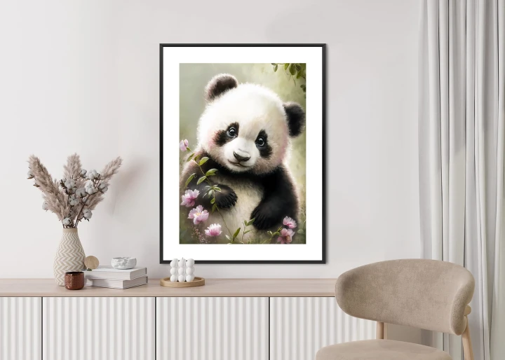 Plakat Bajkowa Panda W Kwiatkach