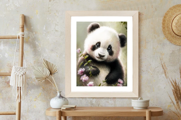Plakat Bajkowa Panda W Kwiatkach