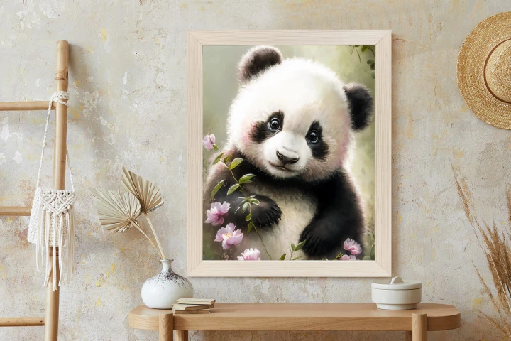 Plakat Bajkowa Panda W Kwiatkach