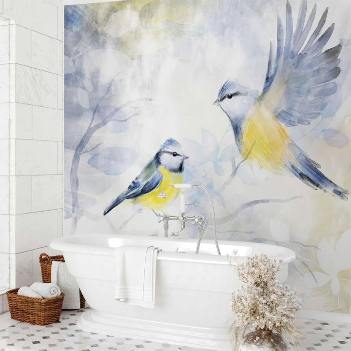 Fototapeta - Akwarelowe sikorki - pierwszy wariant