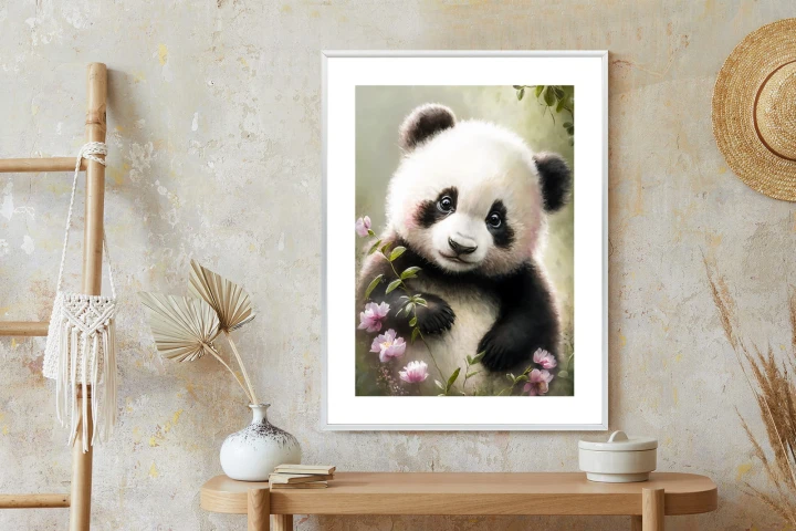 Plakat Bajkowa Panda W Kwiatkach