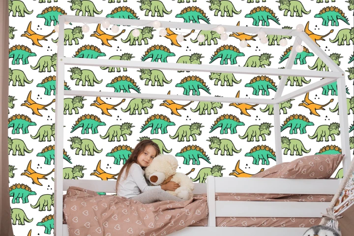 Tapeta W Kolorowe Dinozaury, Dla Dzieci
