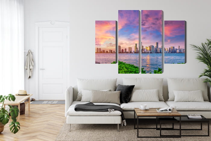 Obraz Wieloczęściowy Panorama Miami Podczas Zachodu Słońca