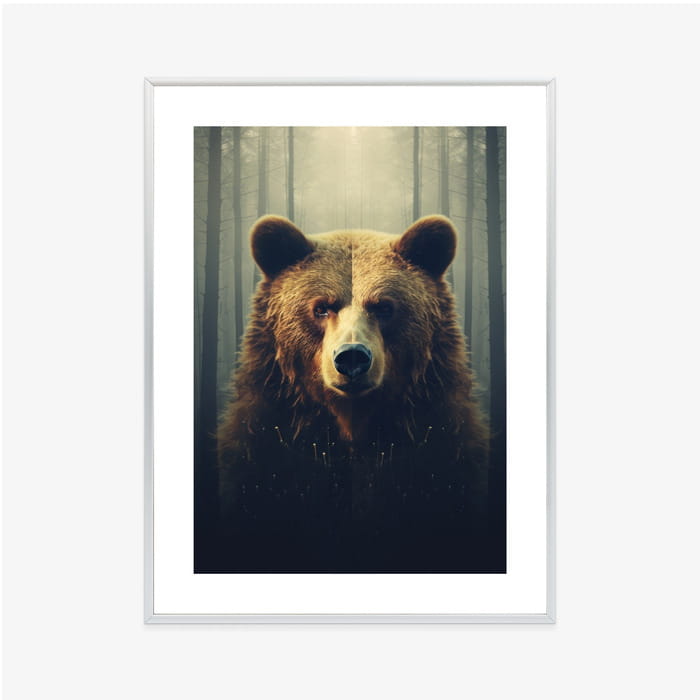 Plakat Ogromny Niedźwiedź W Zamglonym Lesie