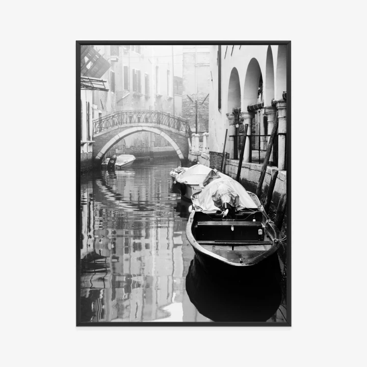 Plakat Włoska Wenecja Z Gondolami W Czerni I Bieli