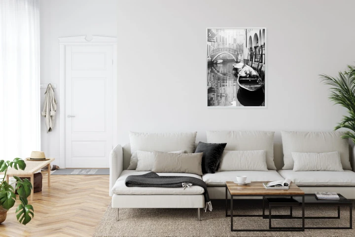 Plakat Włoska Wenecja Z Gondolami W Czerni I Bieli