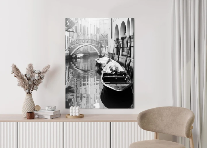 Plakat Włoska Wenecja Z Gondolami W Czerni I Bieli