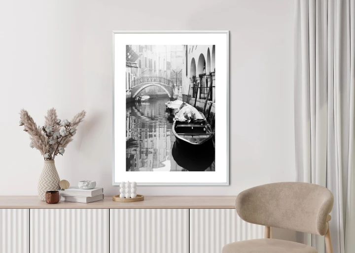 Plakat Włoska Wenecja Z Gondolami W Czerni I Bieli