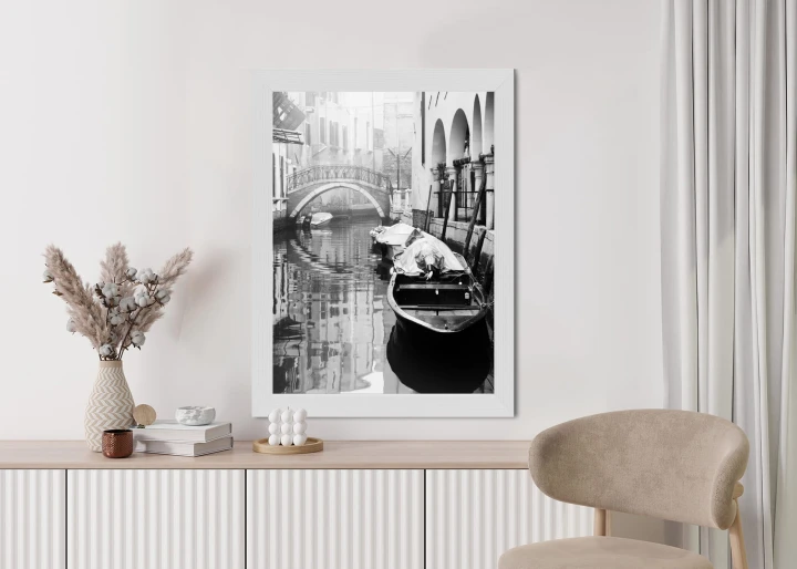 Plakat Włoska Wenecja Z Gondolami W Czerni I Bieli
