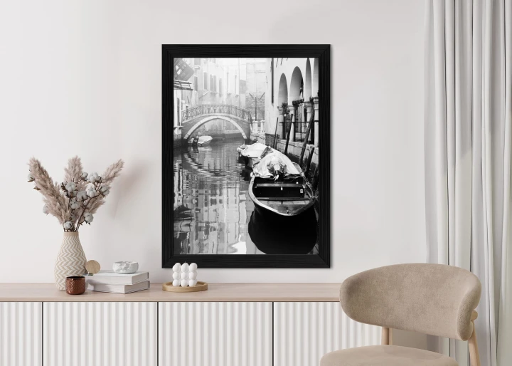 Plakat Włoska Wenecja Z Gondolami W Czerni I Bieli