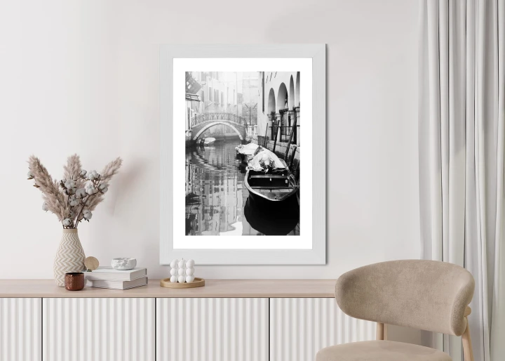 Plakat Włoska Wenecja Z Gondolami W Czerni I Bieli