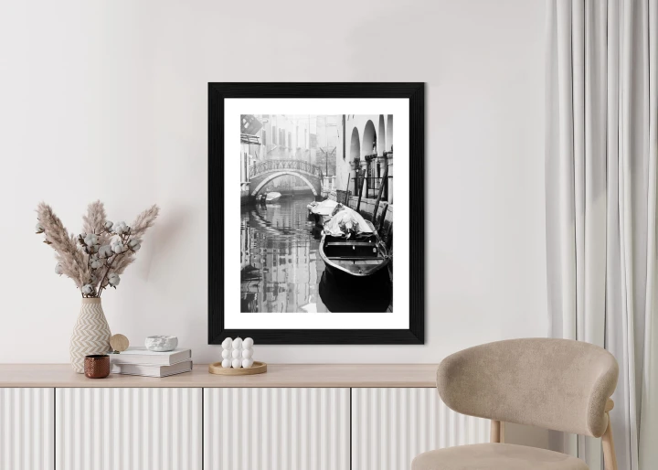 Plakat Włoska Wenecja Z Gondolami W Czerni I Bieli