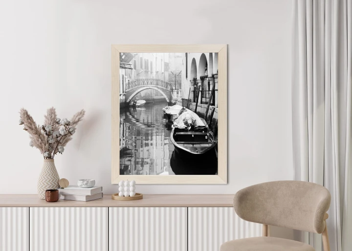 Plakat Włoska Wenecja Z Gondolami W Czerni I Bieli