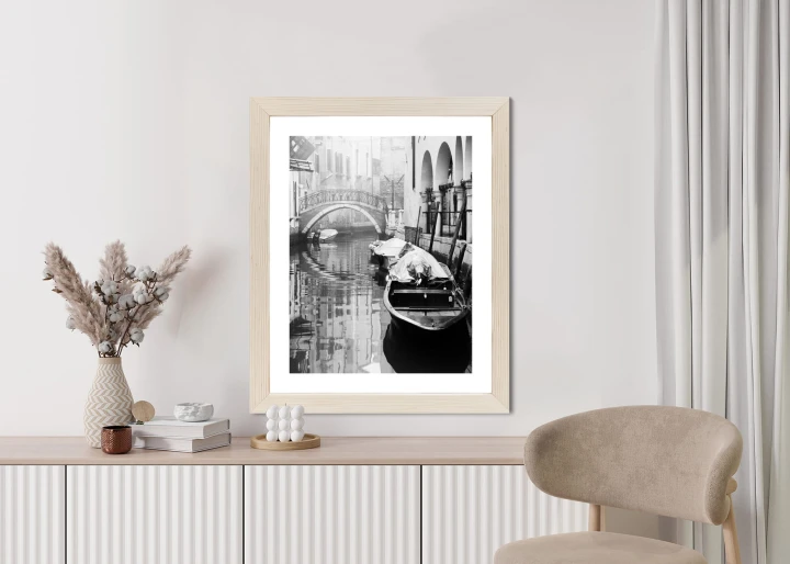 Plakat Włoska Wenecja Z Gondolami W Czerni I Bieli