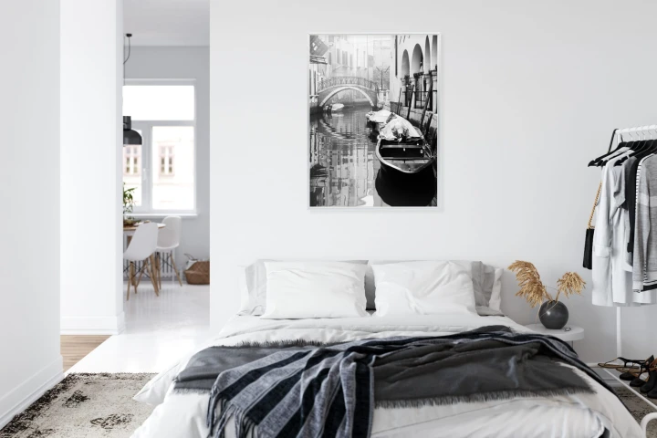 Plakat Włoska Wenecja Z Gondolami W Czerni I Bieli