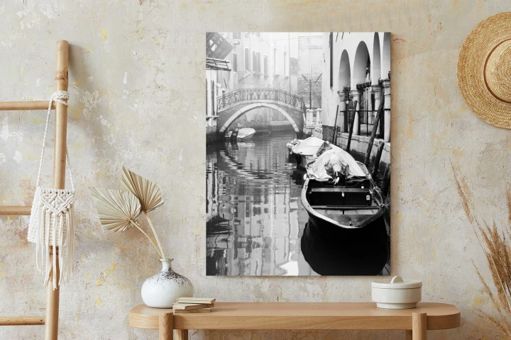 Plakat Włoska Wenecja Z Gondolami W Czerni I Bieli