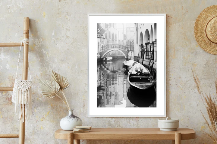 Plakat Włoska Wenecja Z Gondolami W Czerni I Bieli