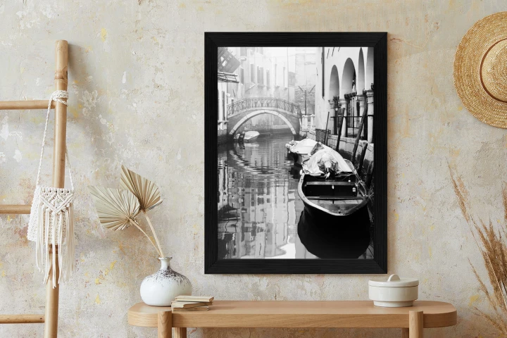 Plakat Włoska Wenecja Z Gondolami W Czerni I Bieli
