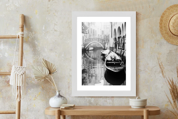 Plakat Włoska Wenecja Z Gondolami W Czerni I Bieli