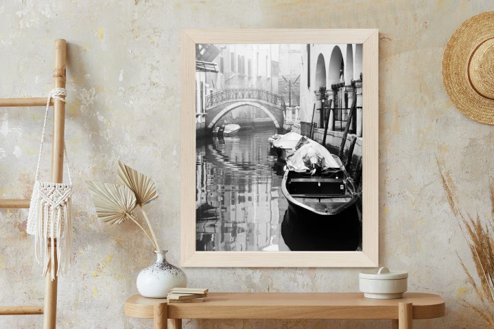 Plakat Włoska Wenecja Z Gondolami W Czerni I Bieli
