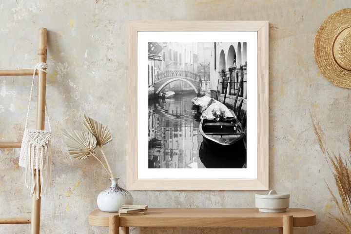 Plakat Włoska Wenecja Z Gondolami W Czerni I Bieli