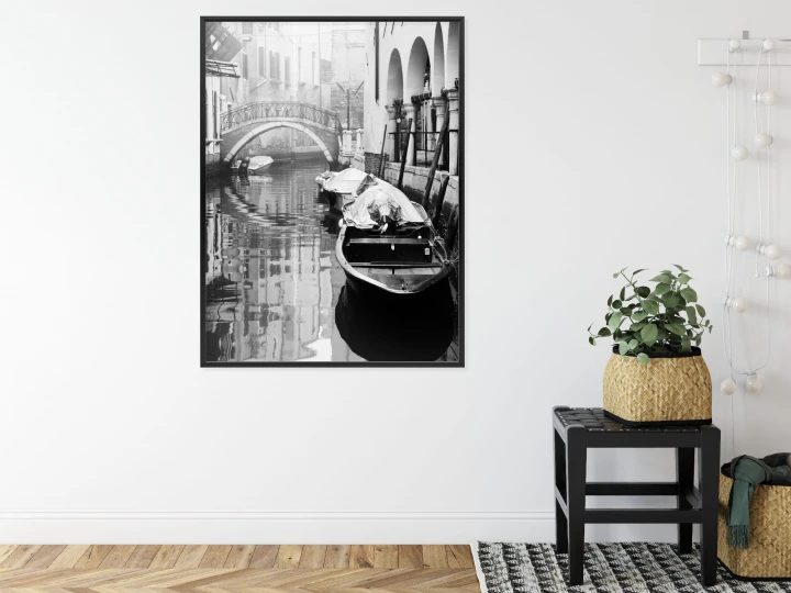 Plakat Włoska Wenecja Z Gondolami W Czerni I Bieli