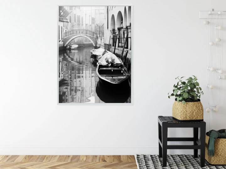 Plakat Włoska Wenecja Z Gondolami W Czerni I Bieli